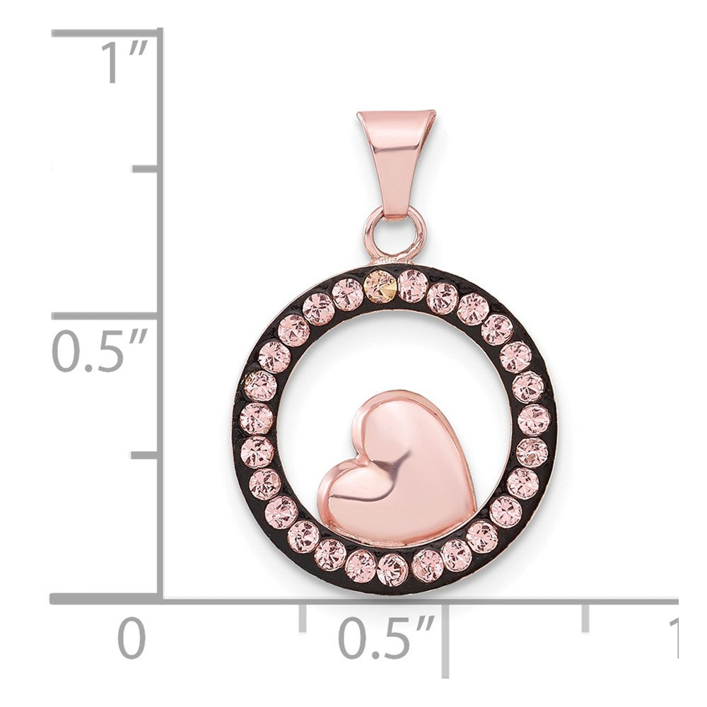 Sterling Silver Pink Ceramic Swarovski Elements Heart Circle Pendant