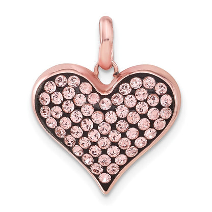 Sterling Silver Rose-Tone Ceramic-Plated Swarovski Crystal Heart Pendant