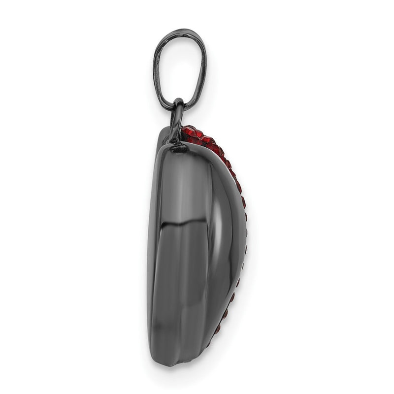 Sterling Silver Black Ceramic Red Swarovski Crystal Heart Pendant