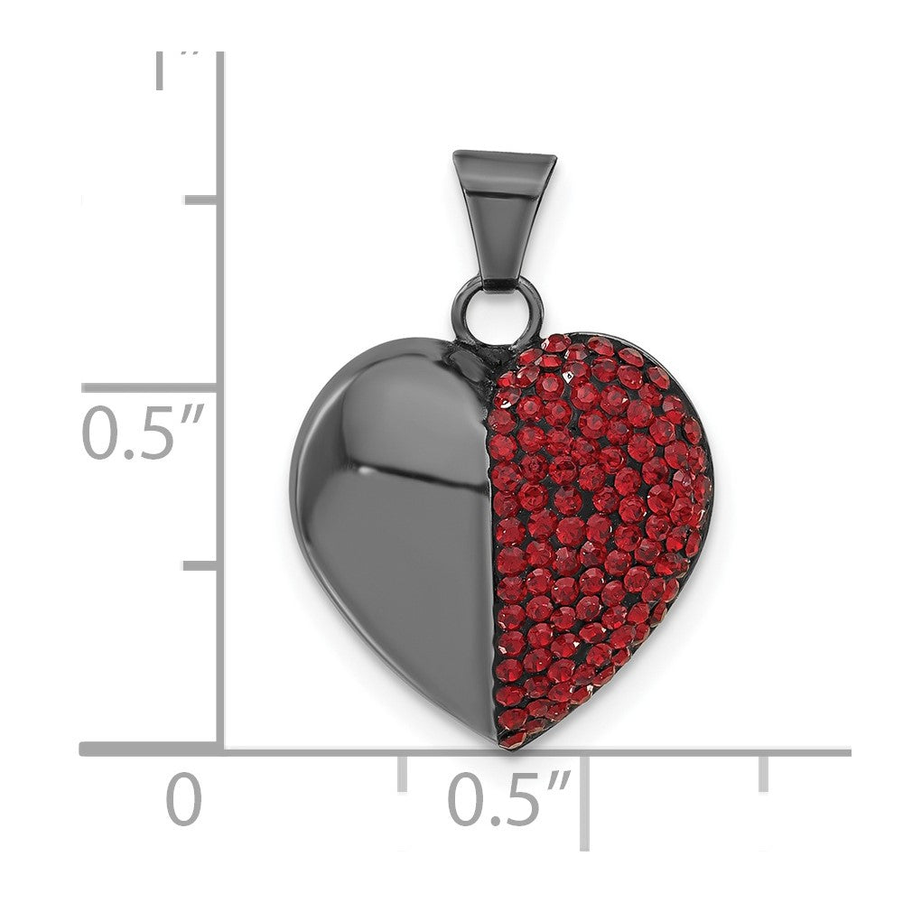 Sterling Silver Black Ceramic Red Swarovski Crystal Heart Pendant