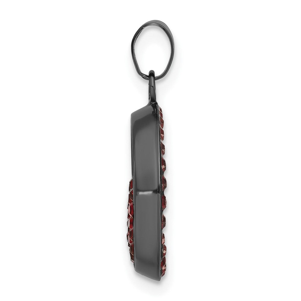 Sterling Silver Black Ceramic Red Swarovski Crystal Heart Circle Pendant