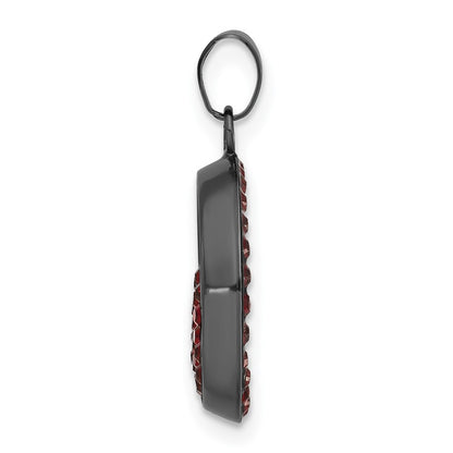 Sterling Silver Black Ceramic Red Swarovski Crystal Heart Circle Pendant
