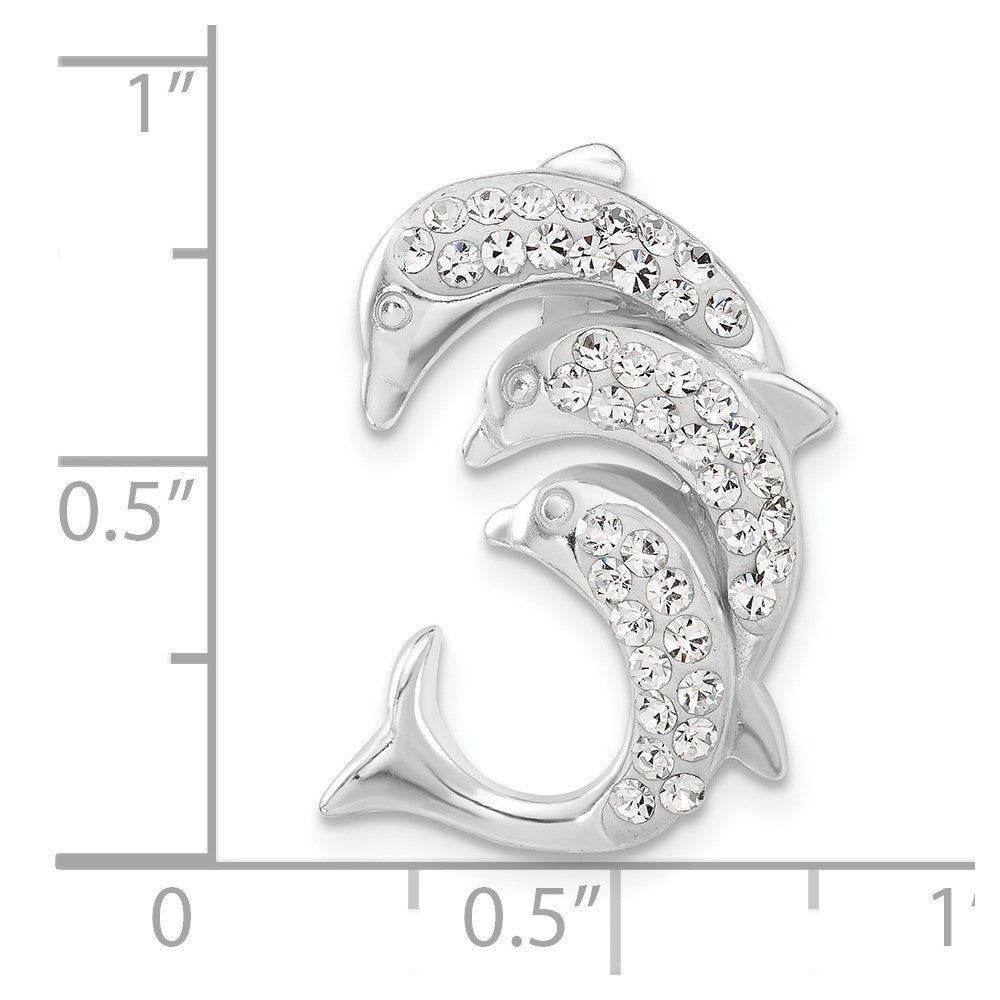 Sterling Silver Stellux Crystal Triple Dolphin Slide Pendant