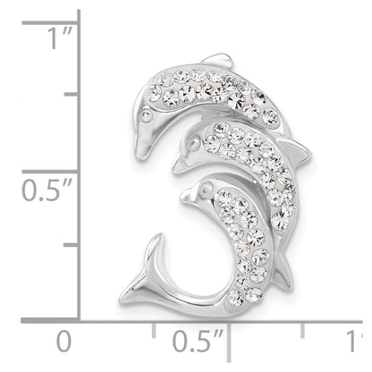 Sterling Silver Stellux Crystal Triple Dolphin Slide Pendant