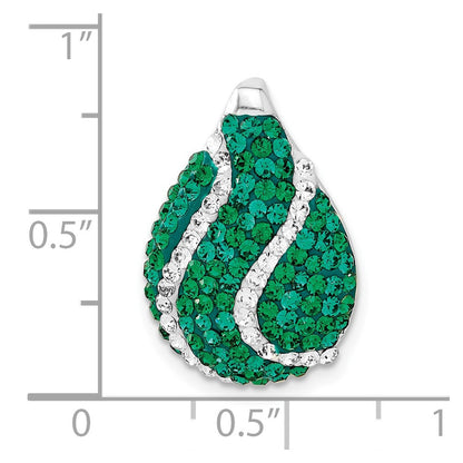 Sterling Silver Green & White Stellux Crystal Teardrop Slide