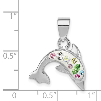 Sterling Silver Rhodium Plated Stellux Crystal Dolphin Pendant