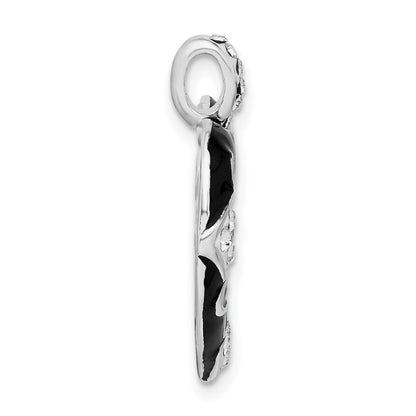 Sterling Silver Stellux Crystal/ Black Enamel Heart Pendant