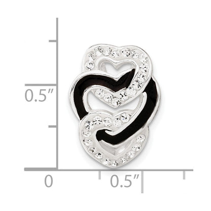 Sterling Silver Enameled Stellux Crystal Triple Heart Slide