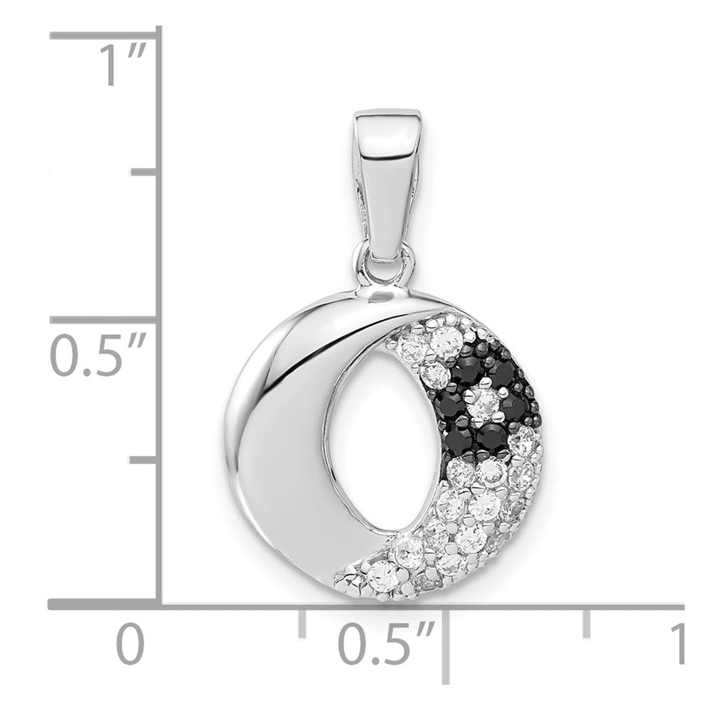 Sterling Silver Rhodium Plated Black & White Cz Circle Pendant