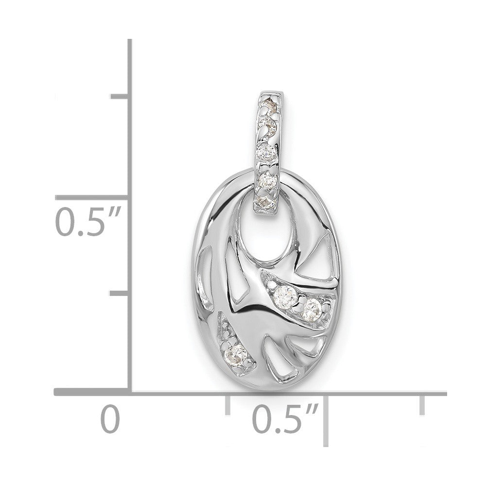 Sterling Silver Rhodium-Plated Cz Geometric Oval Pendant