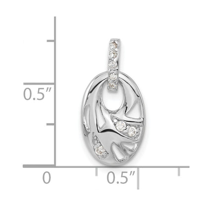 Sterling Silver Rhodium-Plated Cz Geometric Oval Pendant
