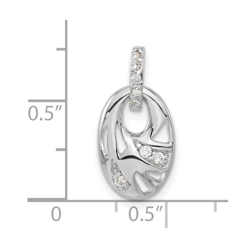 Sterling Silver Rhodium-Plated Cz Geometric Oval Pendant
