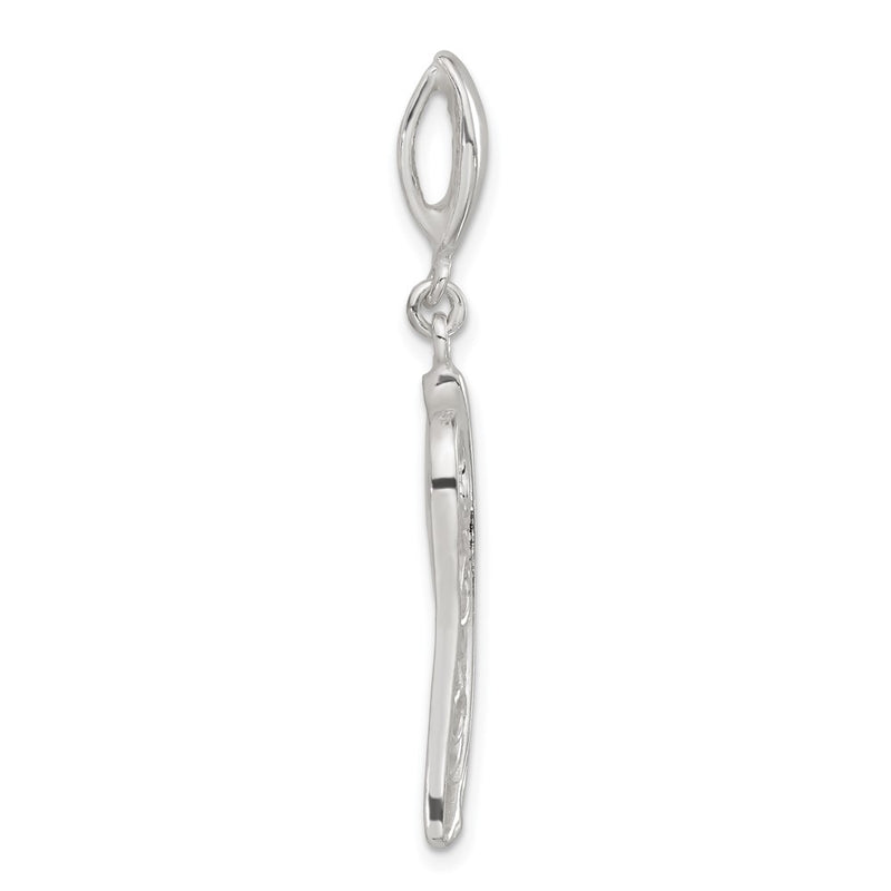 Sterling Silver Polished Filigree Leaf Pendant