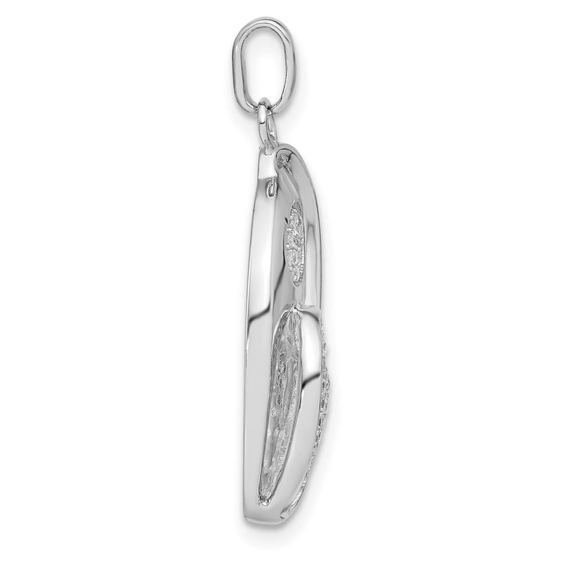 Sterling Silver Micro Pav Cz Fancy Heart Leaf Oval Pendant