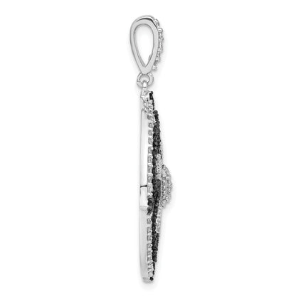 Sterling Silver Black And White Cz Clover Circle Pendant
