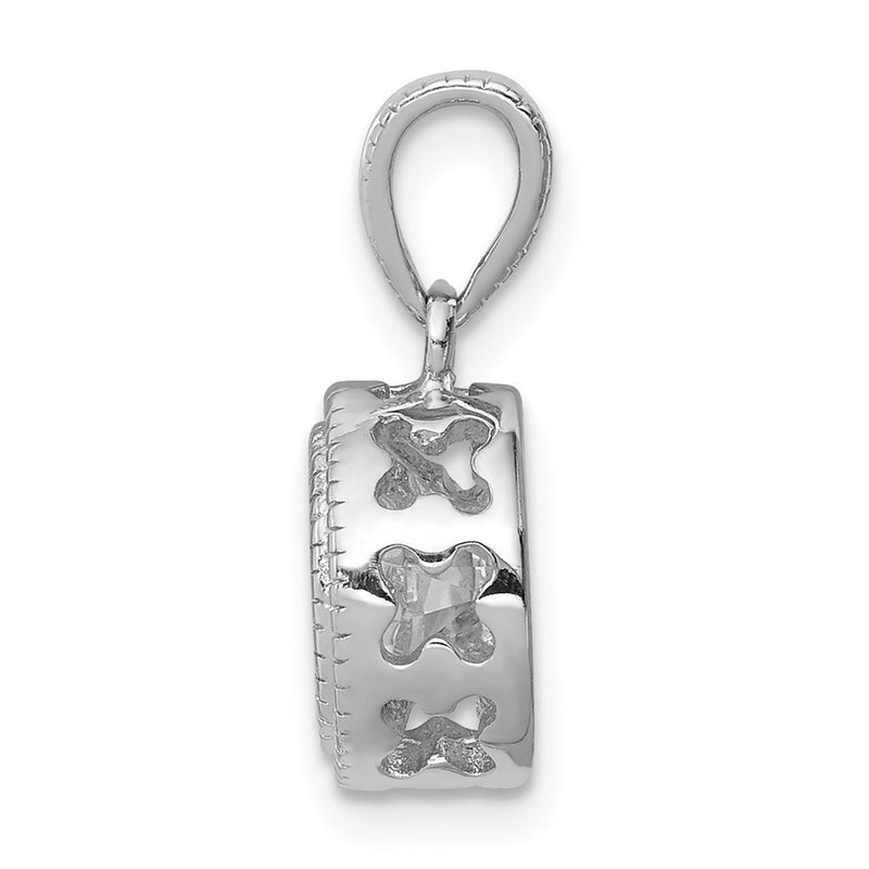 Sterling Silver Rhodium-Plated Cz Circle X Edge Pendant