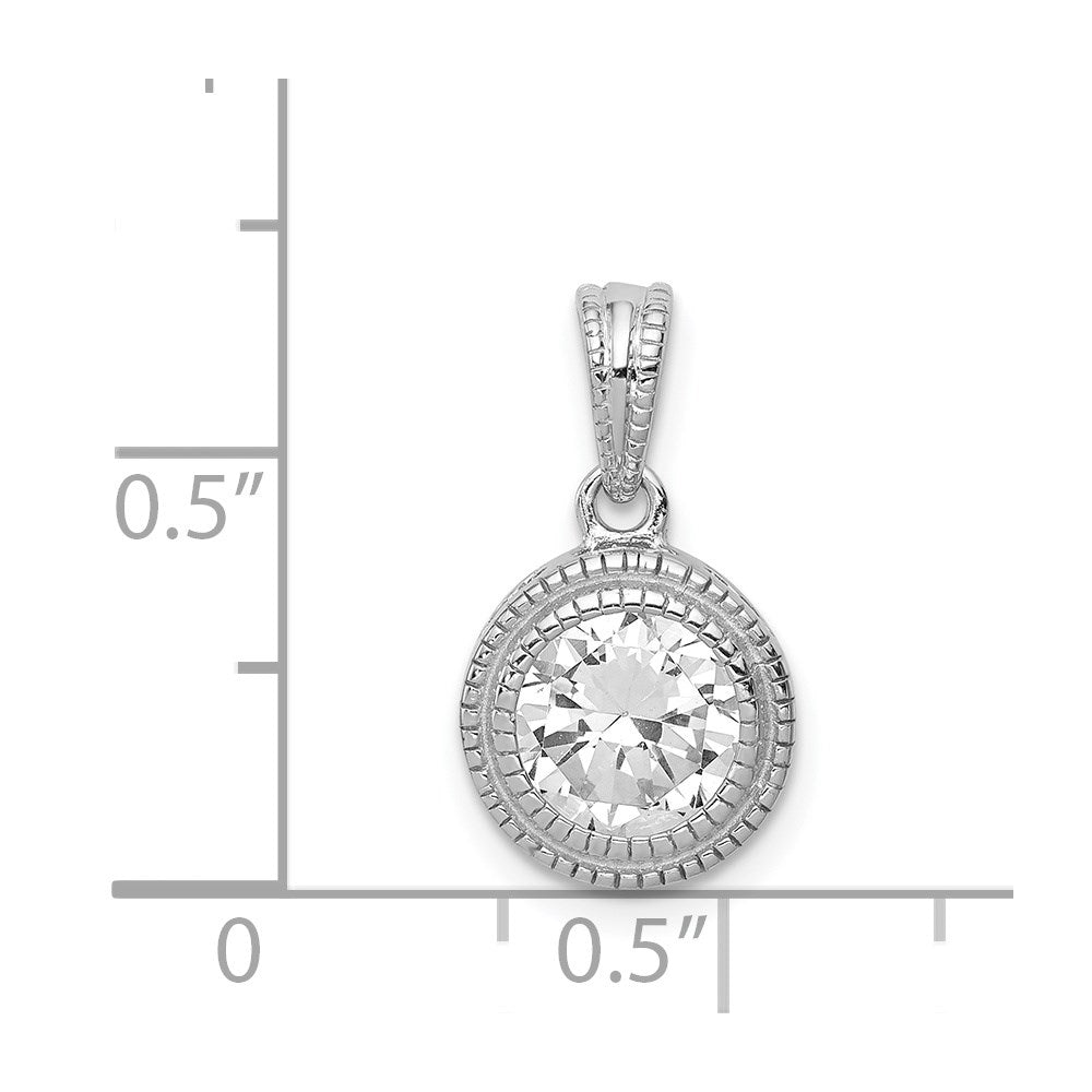 Sterling Silver Rhodium-Plated Cz Circle X Edge Pendant