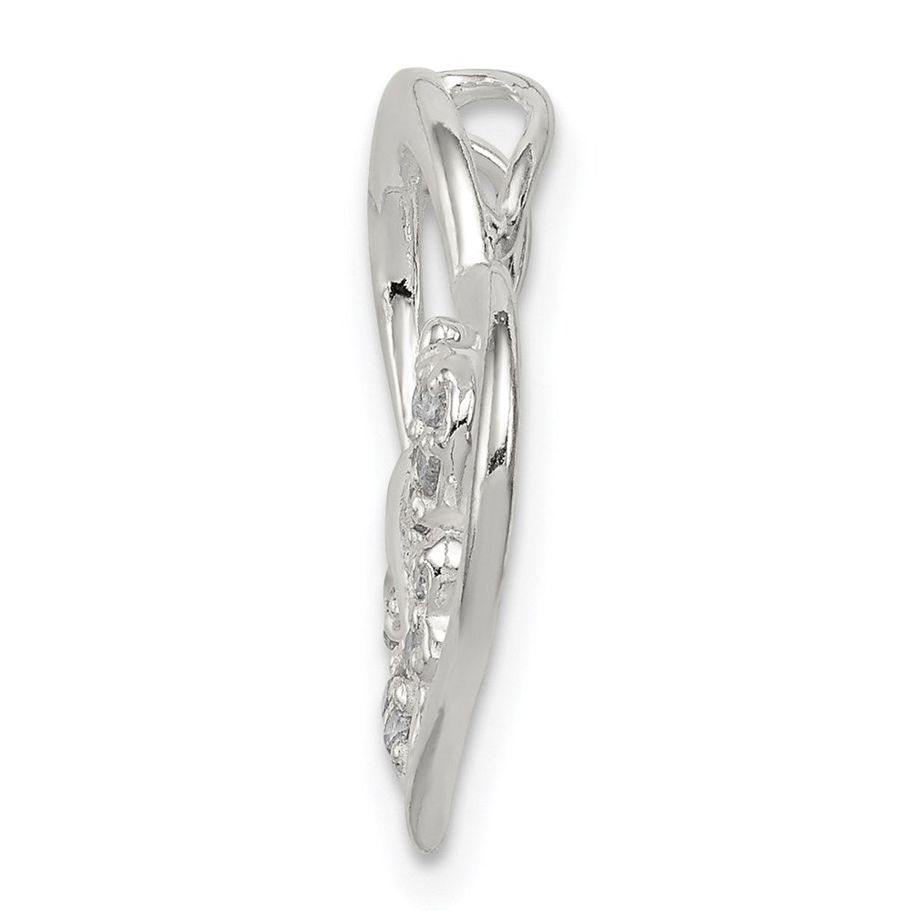 Sterling Silver Cz Heart With Butterfly Chain Slide