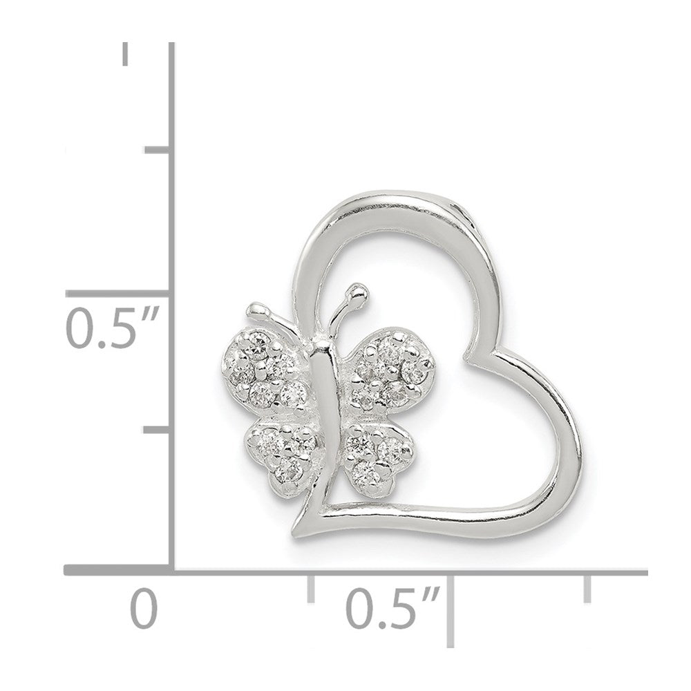 Sterling Silver Cz Heart With Butterfly Chain Slide