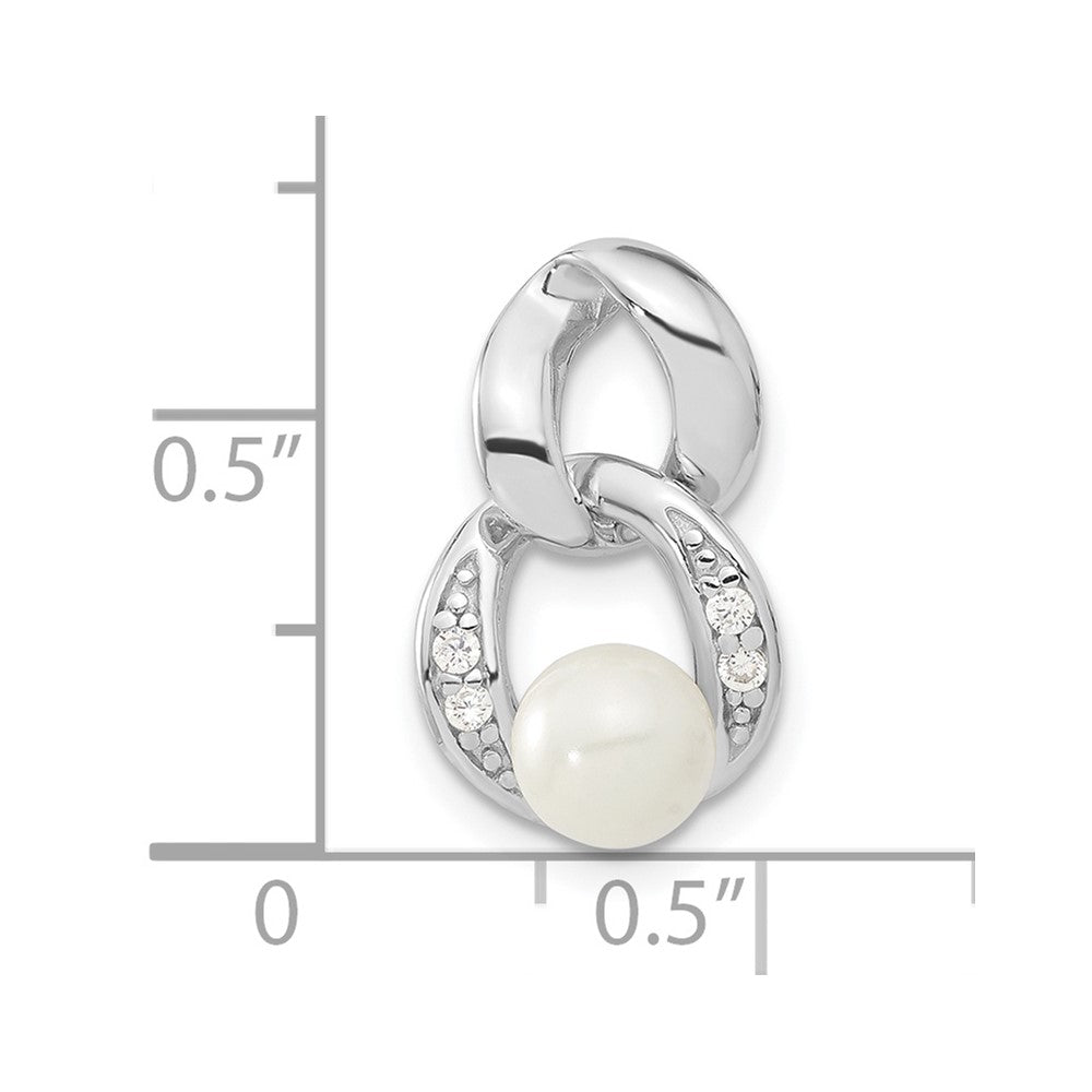 Sterling Silver Rhodium-Plated White Simulated Pearl & Cz Pendant