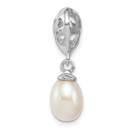 Sterling Silver Rhod Plated Heart & White Fw Cultured Pearl Slide