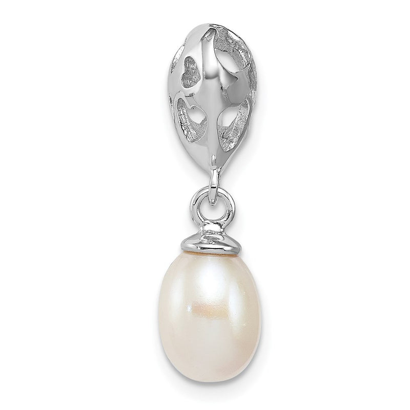 Sterling Silver Rhod Plated Heart & White Fw Cultured Pearl Slide