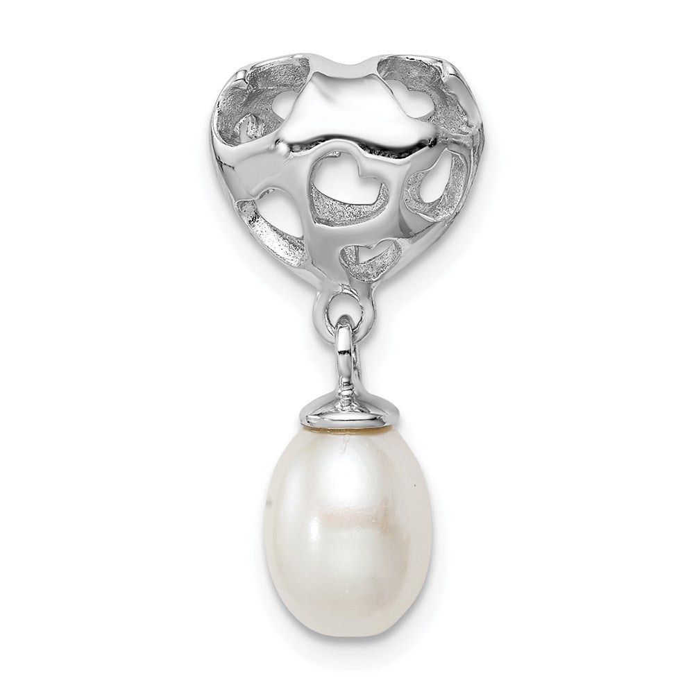 Sterling Silver Rhod Plated Heart & White Fw Cultured Pearl Slide