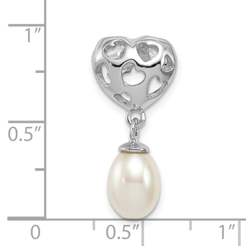 Sterling Silver Rhod Plated Heart & White Fw Cultured Pearl Slide