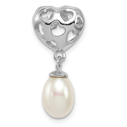 Sterling Silver Rhod Plated Heart & White Fw Cultured Pearl Slide