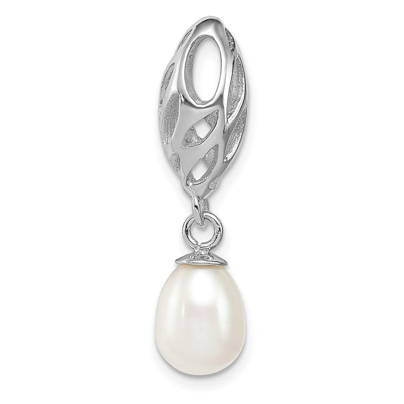Sterling Silver Rhodium Plated White Fw Cultured Pearl Pendant