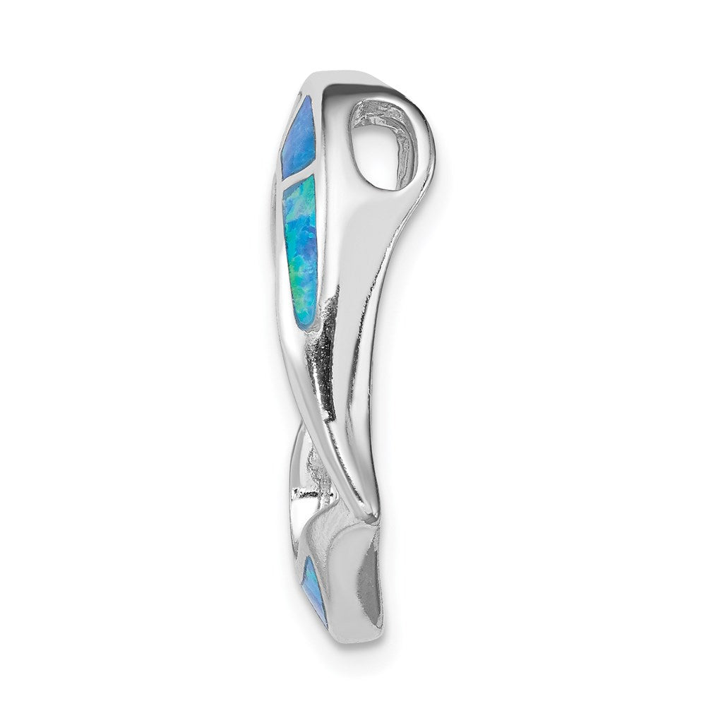 Sterling Silver Rhodium-Plated Blue Inlay Created Opal Heart Pendant