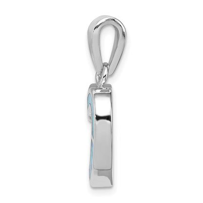 Sterling Silver Rhodium-Plated Blue Inlay Created Opal Heart Pendant