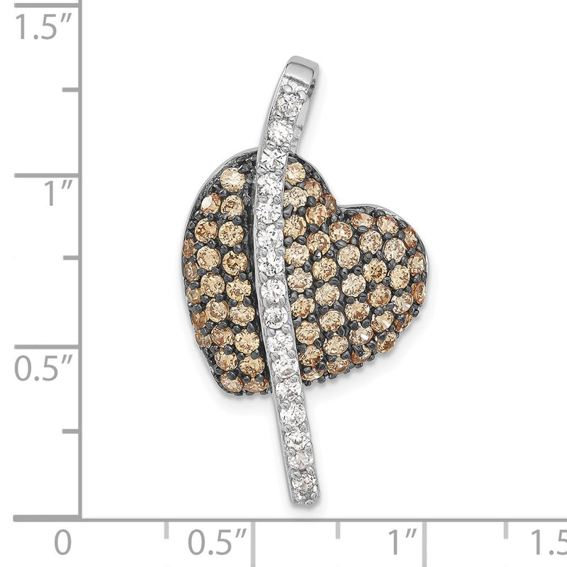 Sterling Silver W/ Black Rhodium Champagne & Clear Cz Heart Pendant