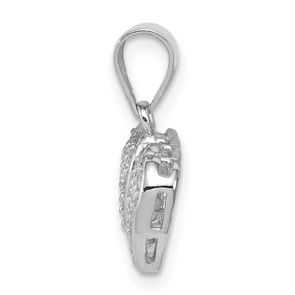 Sterling Silver Rhodium-Plated Cz Small Double Hearts Pendant