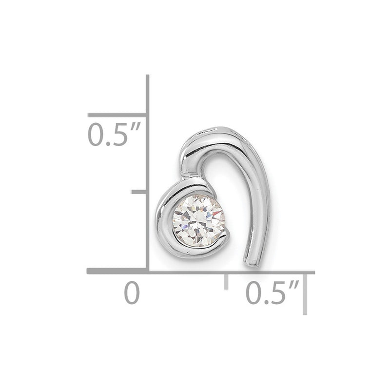 Sterling Silver Rhodium Plated Cz Heart Pendant Slide