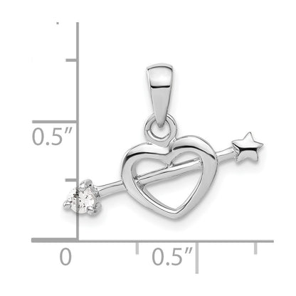 Sterling Silver Rhodium Plated Cz Heart W/ Star Arrow Pendant