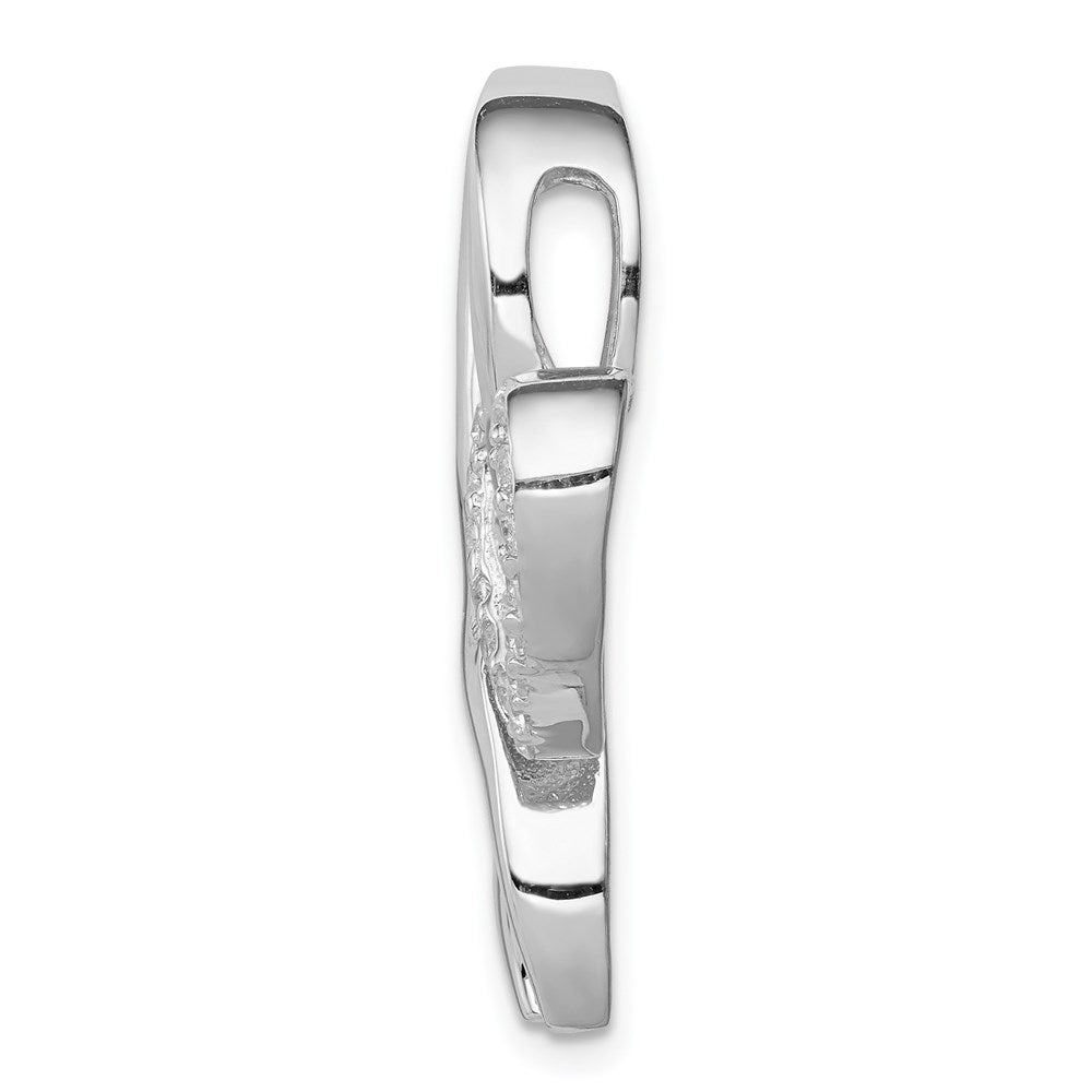 Sterling Silver Rhod-Plated Cz Heart/Breast Cancer Ribbon Chain Slide