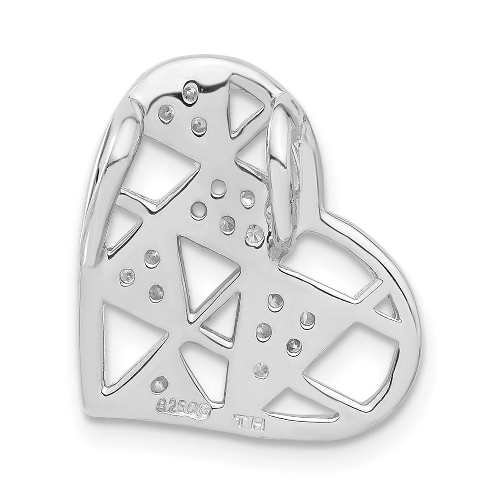 Sterling Silver Rhodium Plated Cz Heart Slide