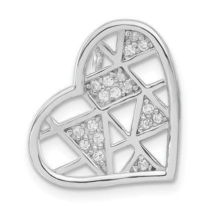 Sterling Silver Rhodium Plated Cz Heart Slide