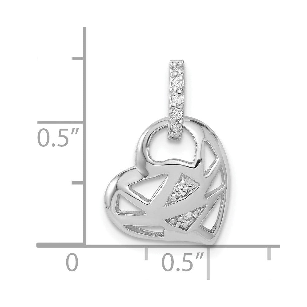 Sterling Silver Rhodium-Plated Cz Heart Charm