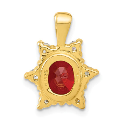 Sterling Silver Flash Gold-Plated Red & White Cz Oval Pendant