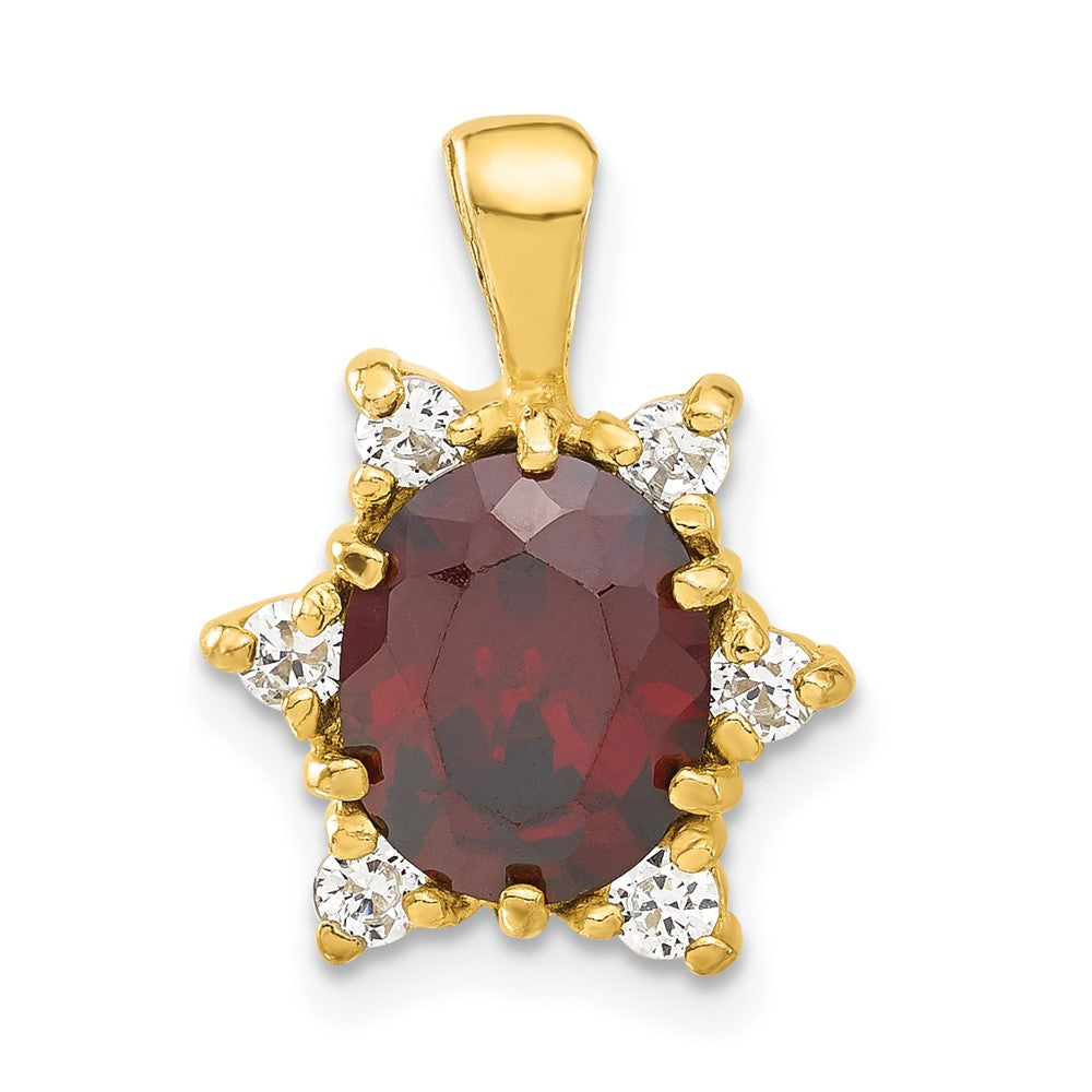 Sterling Silver Flash Gold-Plated Red & White Cz Oval Pendant