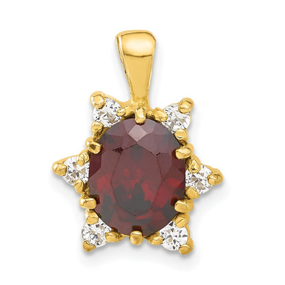 Sterling Silver Flash Gold-Plated Red & White Cz Oval Pendant