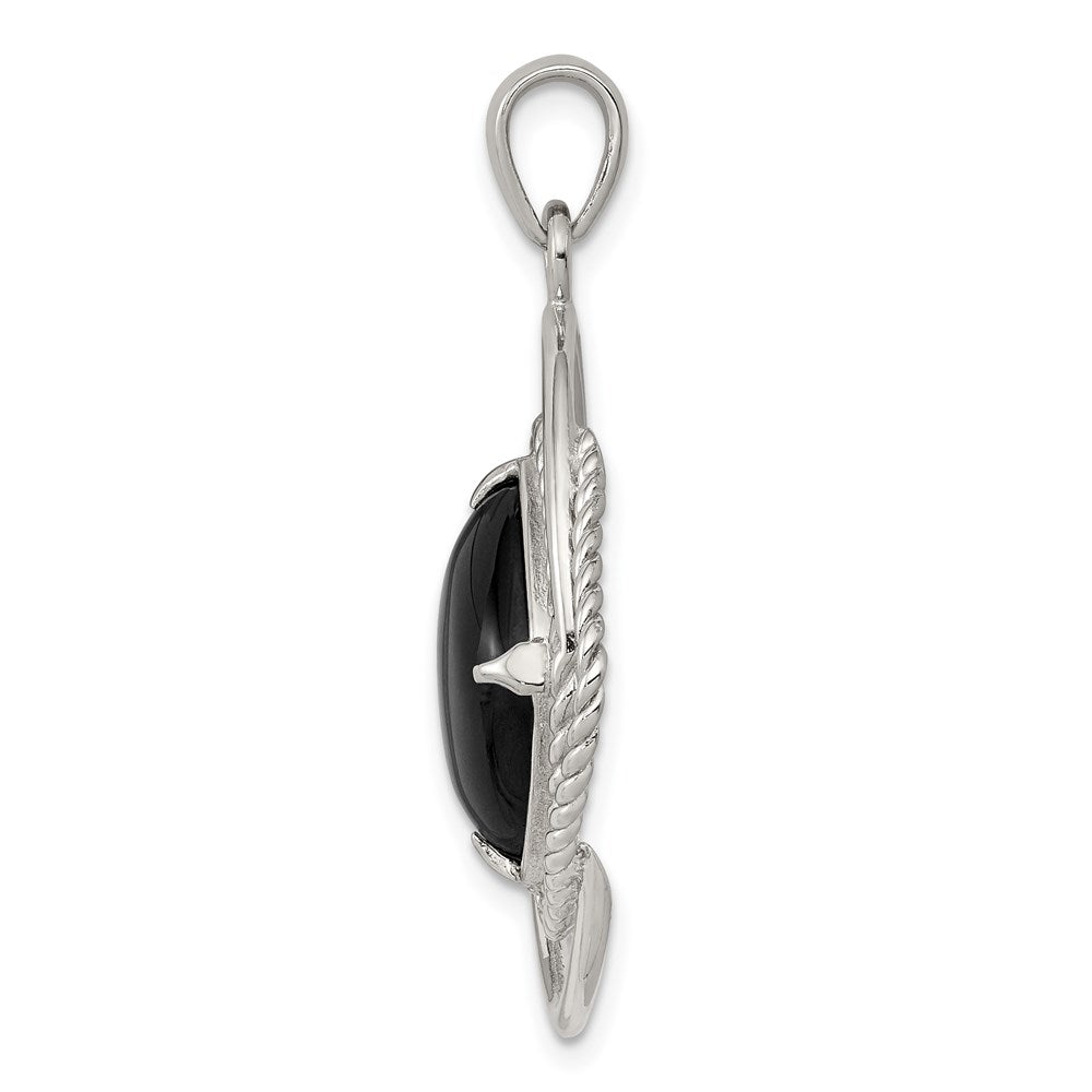 Sterling Silver Rhodium-Plated Onyx Square Pendant
