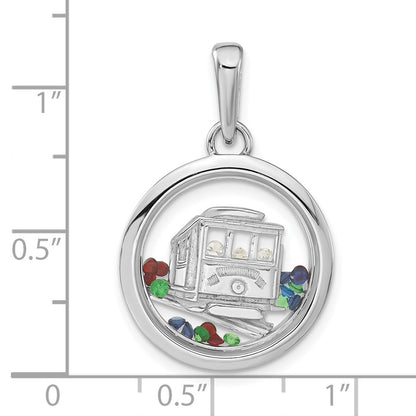 Sterling Silver Rhodium-Plated Cable Car & Floating Glass Beads Pendant