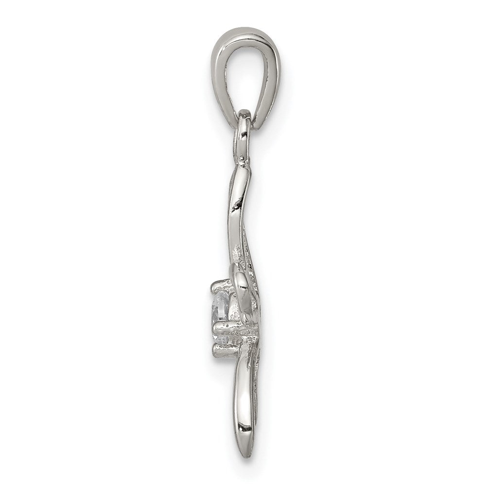 Sterling Silver Rhodium-Plated Dragonfly W/ Cz Center Pendant