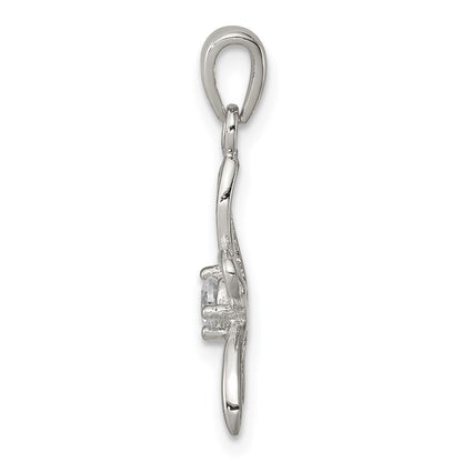 Sterling Silver Rhodium-Plated Dragonfly W/ Cz Center Pendant