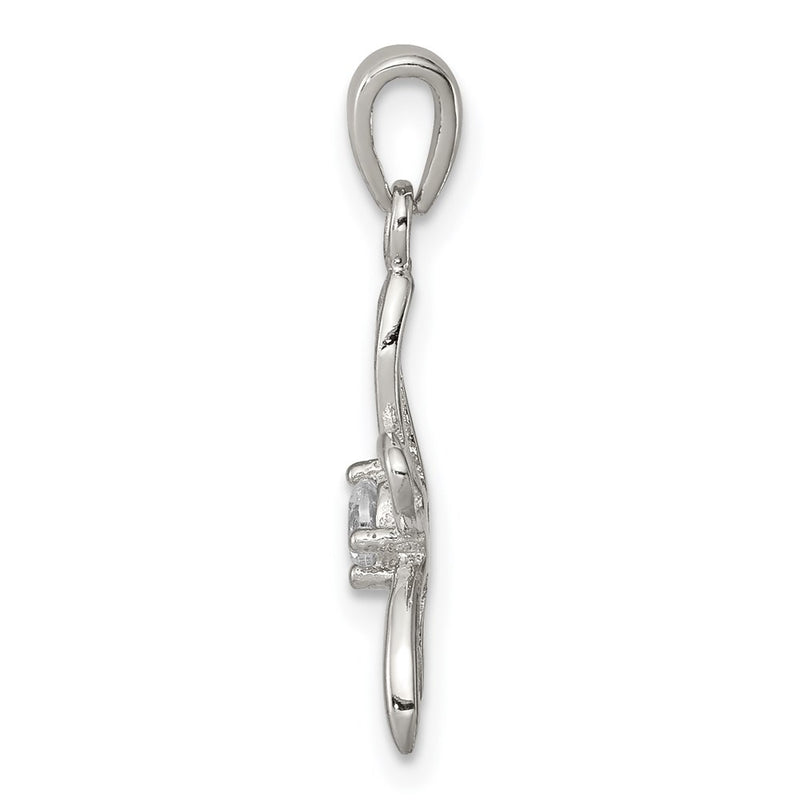 Sterling Silver Rhodium-Plated Dragonfly W/ Cz Center Pendant