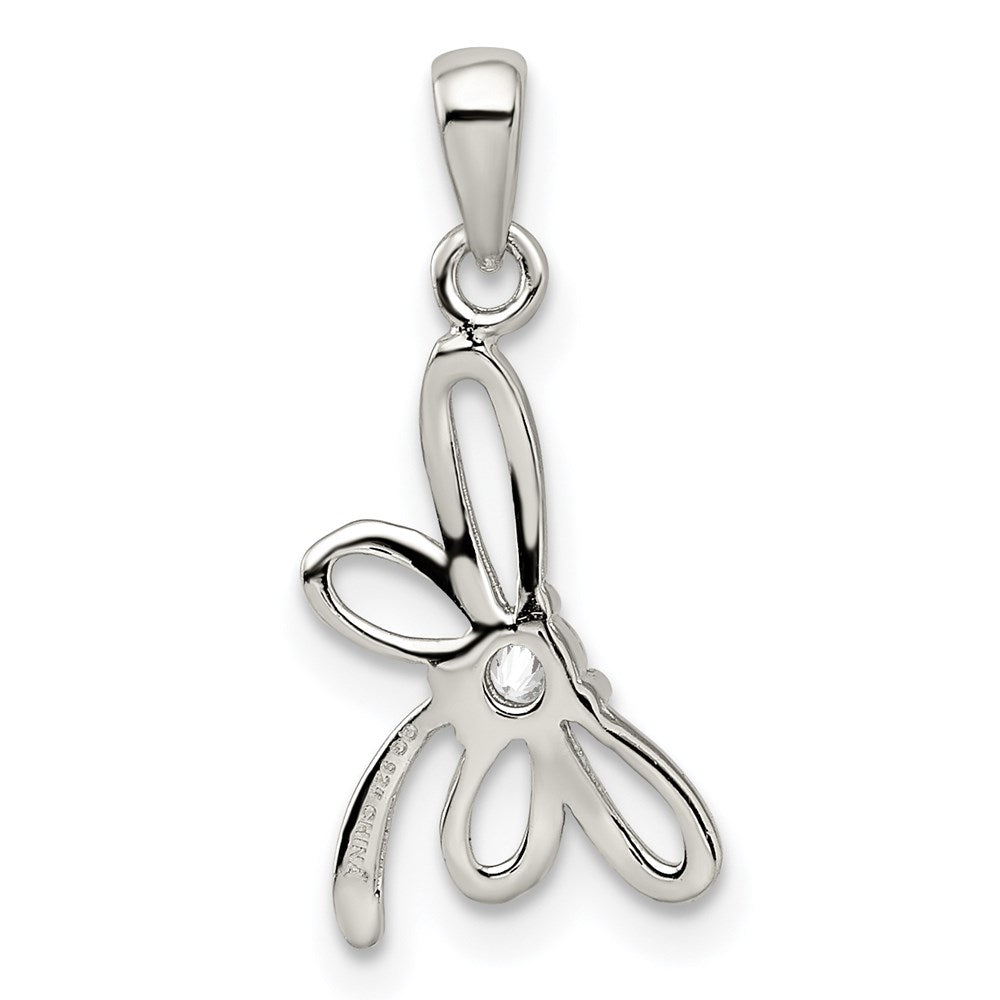 Sterling Silver Rhodium-Plated Dragonfly W/ Cz Center Pendant