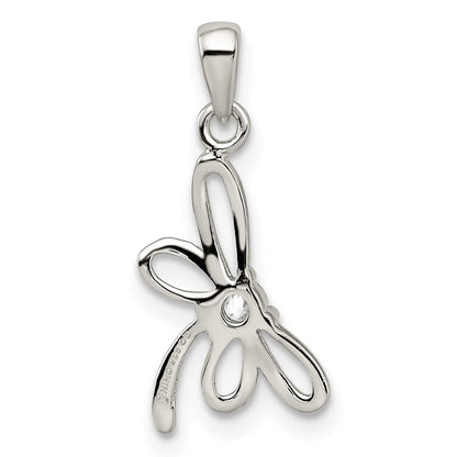 Sterling Silver Rhodium-Plated Dragonfly W/ Cz Center Pendant